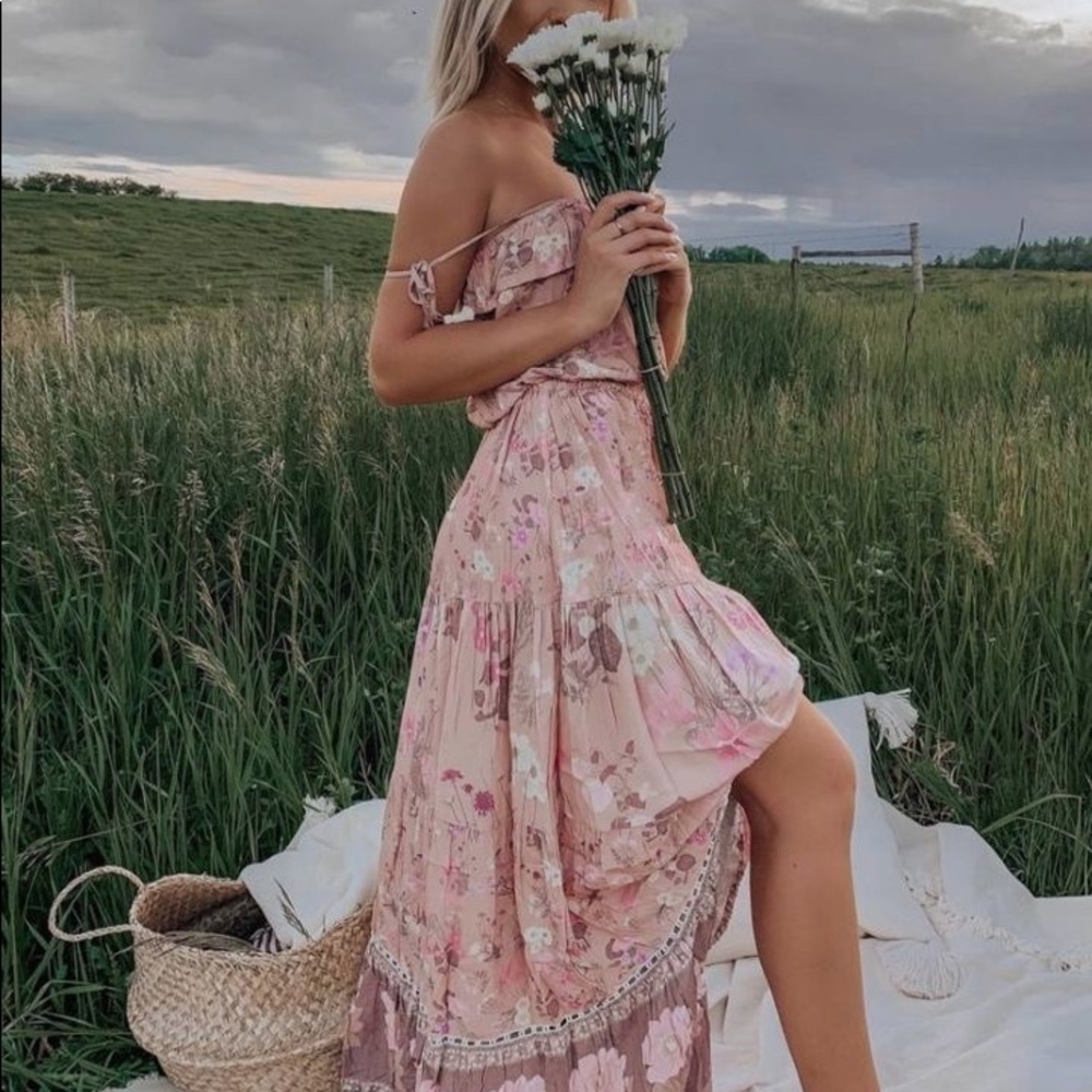 Bohemian Floral Print Maxi Dress Pink Boho Gypsy - Picture 2 of 12